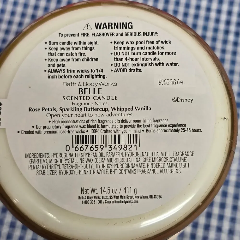BBW Disney Princess Belle Large 3 Wick Candle Holiday Home Fragrance Exclusive